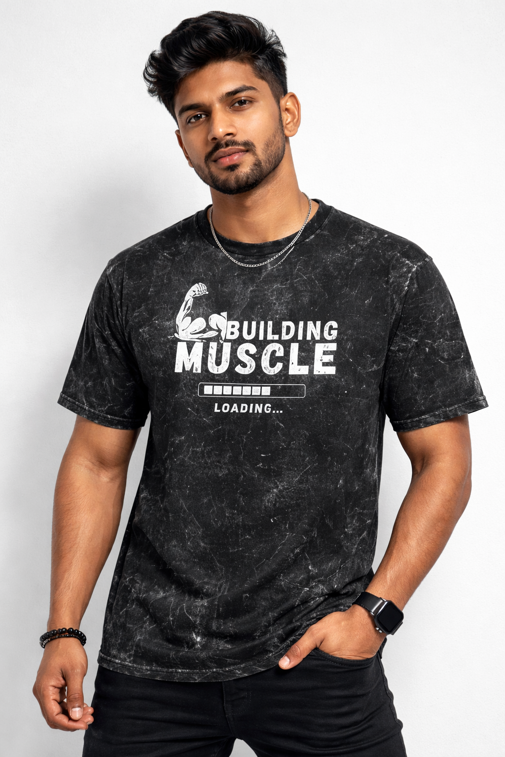 Building Muscle Loading… Gym T-Shirt | Acid Wash Fitness Tee | Workout Motivation Shirt