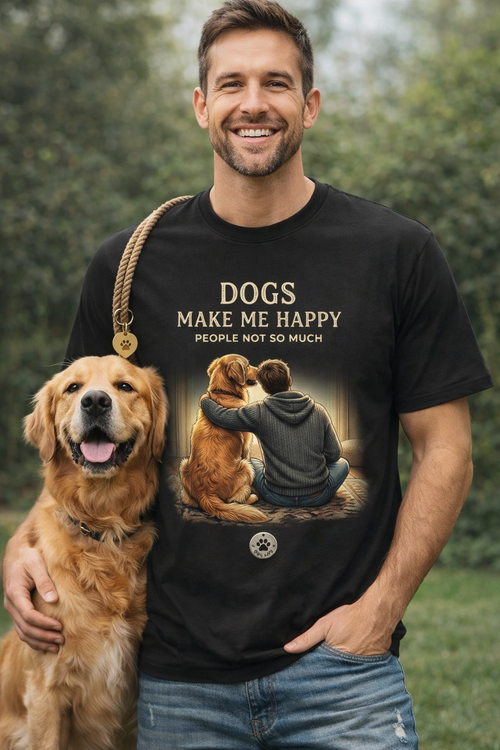 Dogs Make Me Happy – Minimalist Dog Lover T-Shirt | Premium Cotton Tee