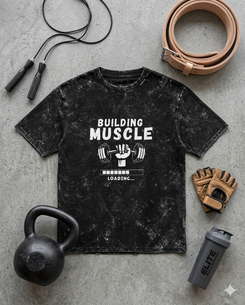 Building Muscle Loading… Gym T-Shirt | Acid Wash Fitness Tee | Workout Motivation Shirt