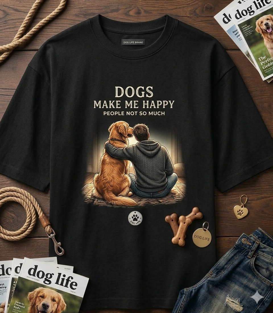 Dogs Make Me Happy – Minimalist Dog Lover T-Shirt | Premium Cotton Tee