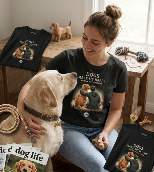 Dogs Make Me Happy – Minimalist Dog Lover T-Shirt | Premium Cotton Tee